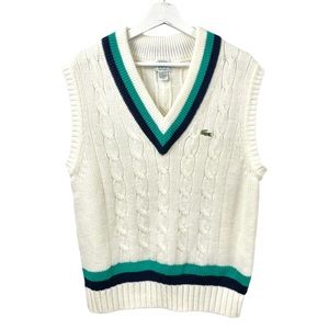 Vintage Men’s  Lacoste Izod Varsity Tennis V Neck Cable Knit Sweater Vest Size L